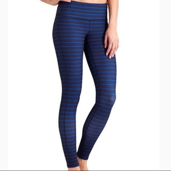 Athleta Pants - Athleta Blue Admiral Striped Chaturanga Leggings Size Medium